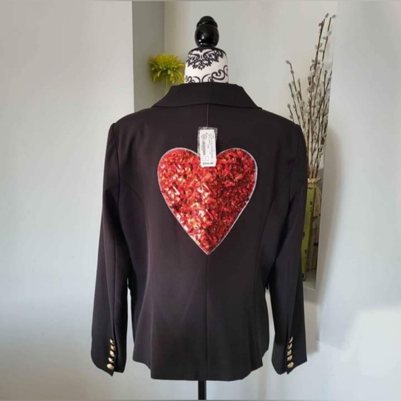 A.Z.I NEW YORK Valentine Sequined Heart Blazer NEW Women’s Sz Lrg - Picture 8 of 9